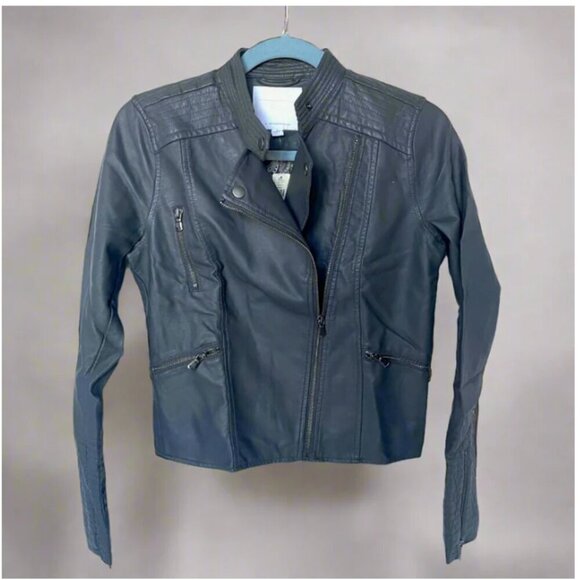 Anthropologie Jackets & Blazers - Anthropologie Jacket Moto Crop Womens Extra Small Gray Vegan Faux Leather Pocket